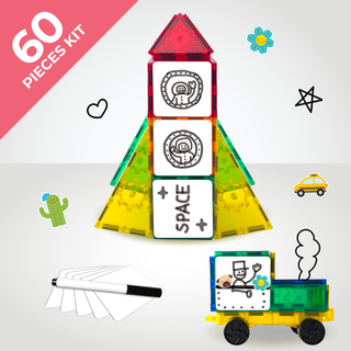 Tytan® 60-Pc V2.0 Magnetic Tiles & Building Blocks With Bonus Decorative Tiles Marker and Sticker Pack - STEM Certified - Provides Hours of Creative Fun!