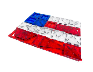 Tytan® 60-Pc Proud Red White and Blue USA Flag Themed Magnetic Tile Set - STEM Certified - Provides Hours of Creative Fun!
